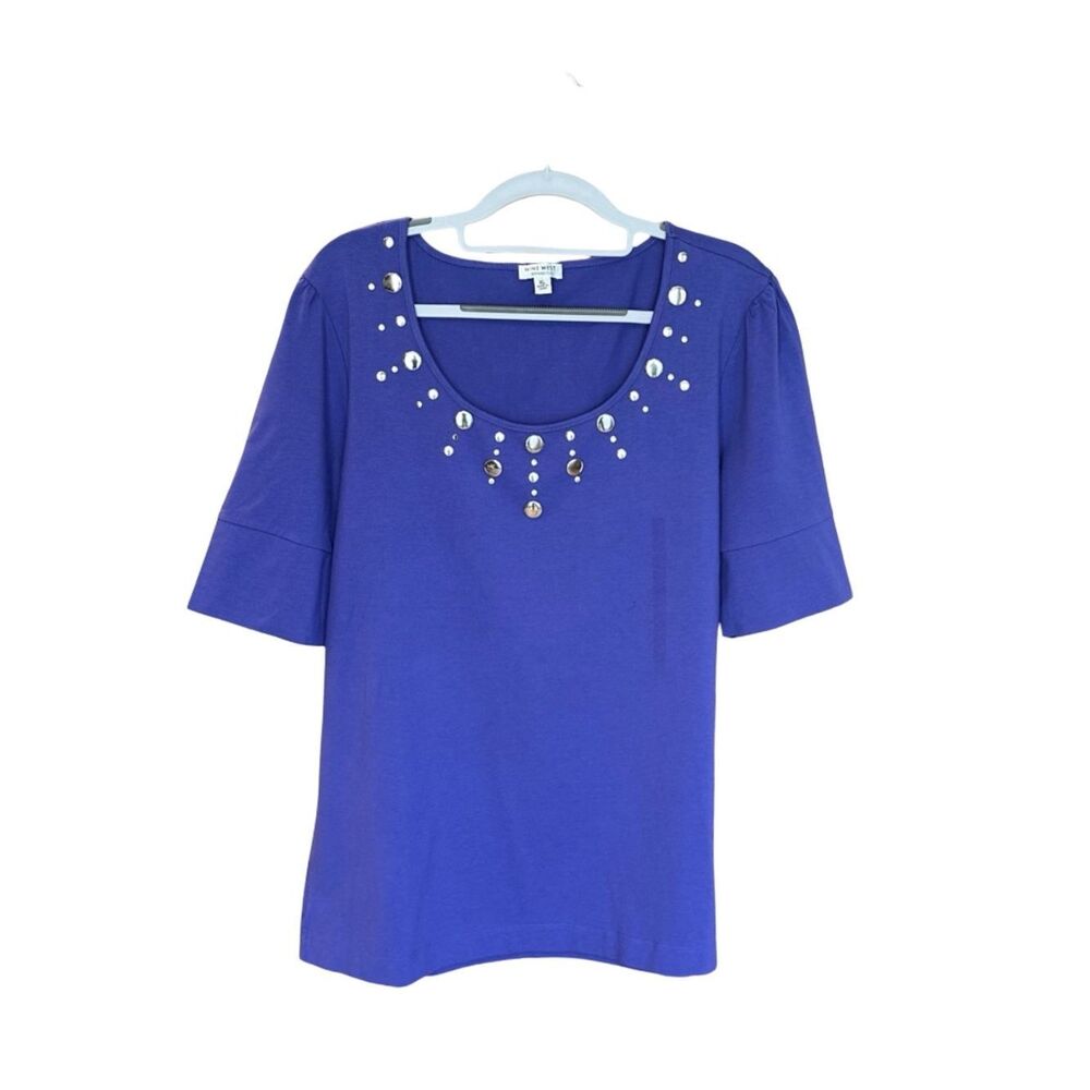 Nine West Short Sleeve Top with Silver Accents @ Neckline Purple Size XL